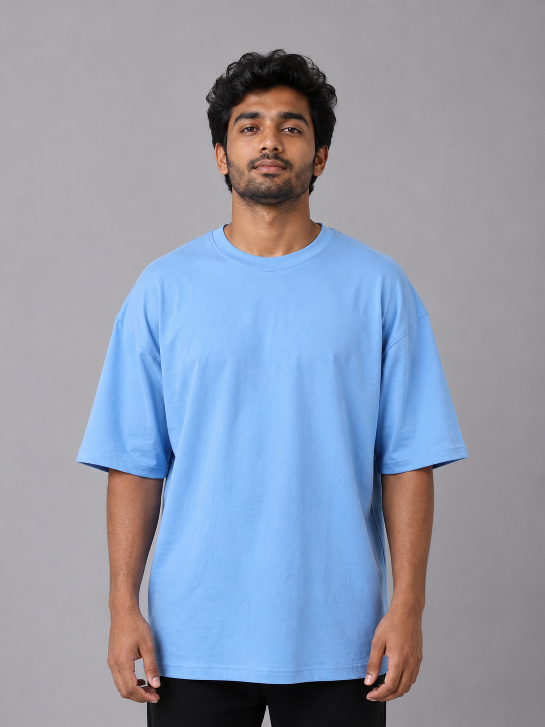 Drop Shoulder Oversized Tshirt-Sky Blue