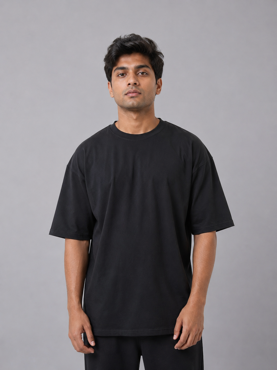 Drop Shoulder Oversized Tshirt-Deep Black